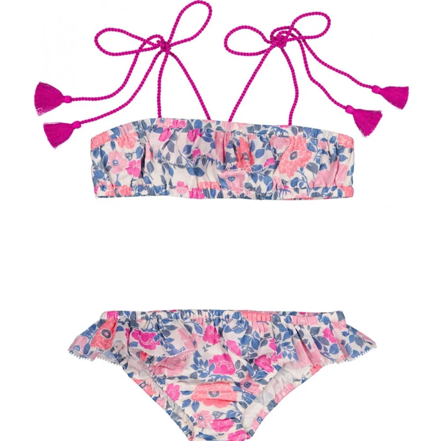 "LOUIS LOUISE Girls Vintage Floral Swimsuit Cotton Veil Bikini Swimwear"