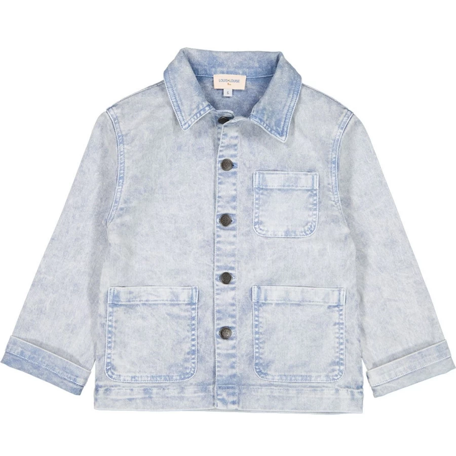 LOUISE LOUISE Girls' Distressed Denim Jacket - Pinceau Washed Light Blue Jean Coat for Kids