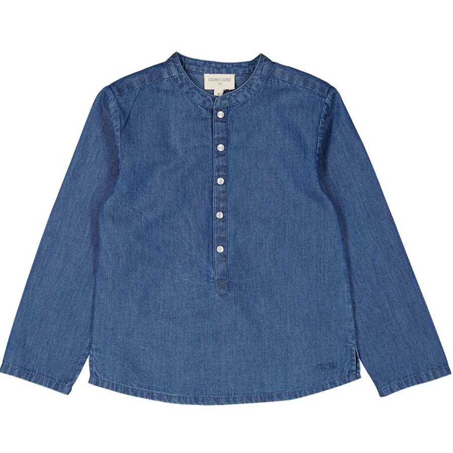 "LOUIS LOUISE Boys' Chambray Button-Down Shirt – Casual Grand-Père Style Chemise"