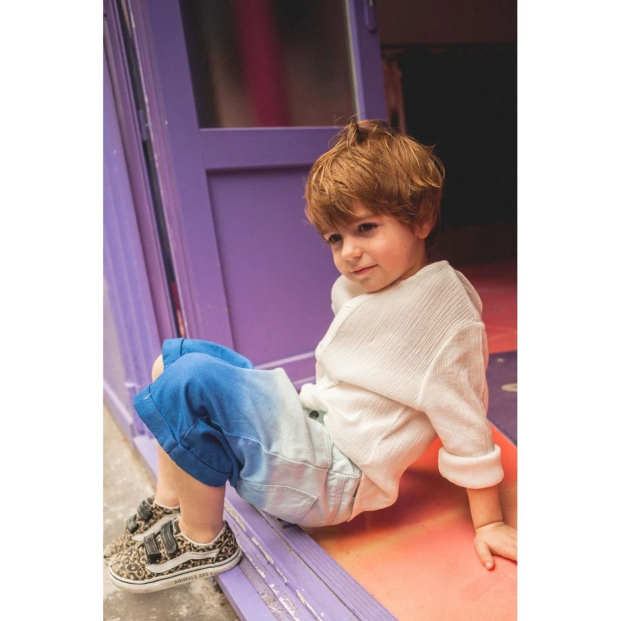 LOUIS LOUISE Boys' Dip Dye Denim Bermuda Shorts - Washed Blue Distressed Style