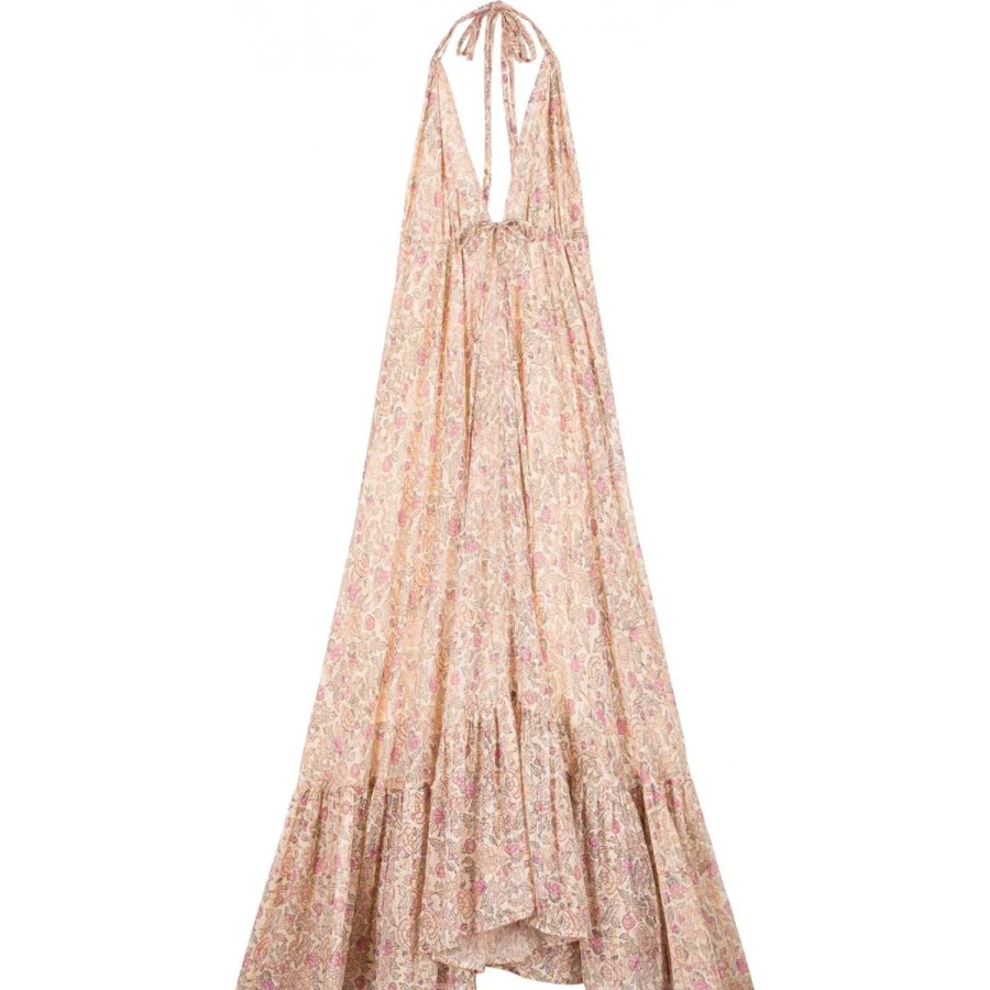 LOUIS LOUISE Women's Felicite Striped Lurex Dress with Indian Floral Embroidery