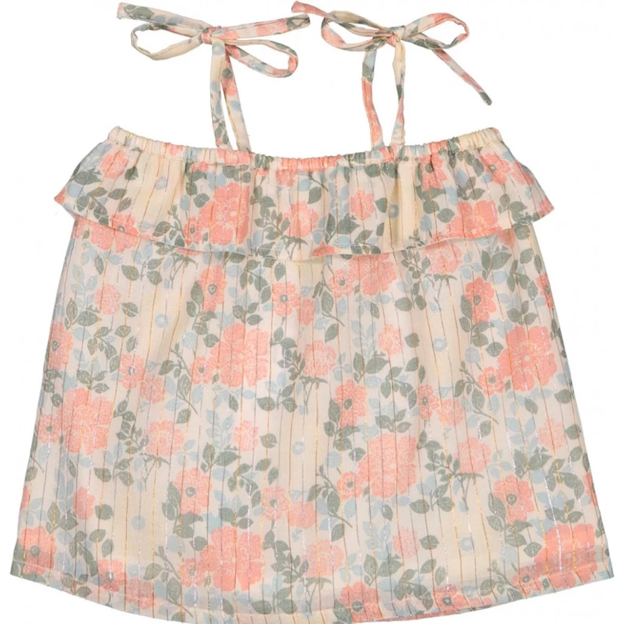 LOUIS LOUISE Girls' Vintage Stripe Lurex Tunic with Floral Parasol Embroidery