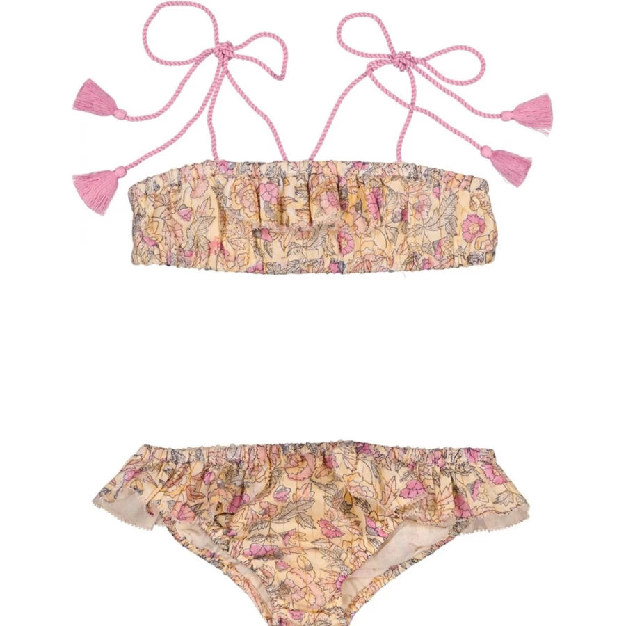 "LOUIS LOUISE Girls' Lurex Striped Swimsuit with Floral Design"
