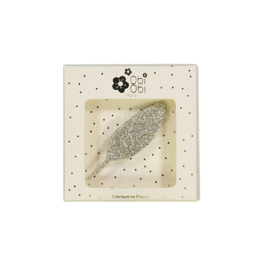 LOUIS LOUISE Girls Feather Hair Clip with Glitter - Elegant Obi Obi Style Hair Accessory