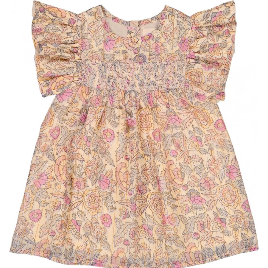 LOUIS LOUISE Baby Girl Dress - Micka Stripe Lurex Indian Floral Design