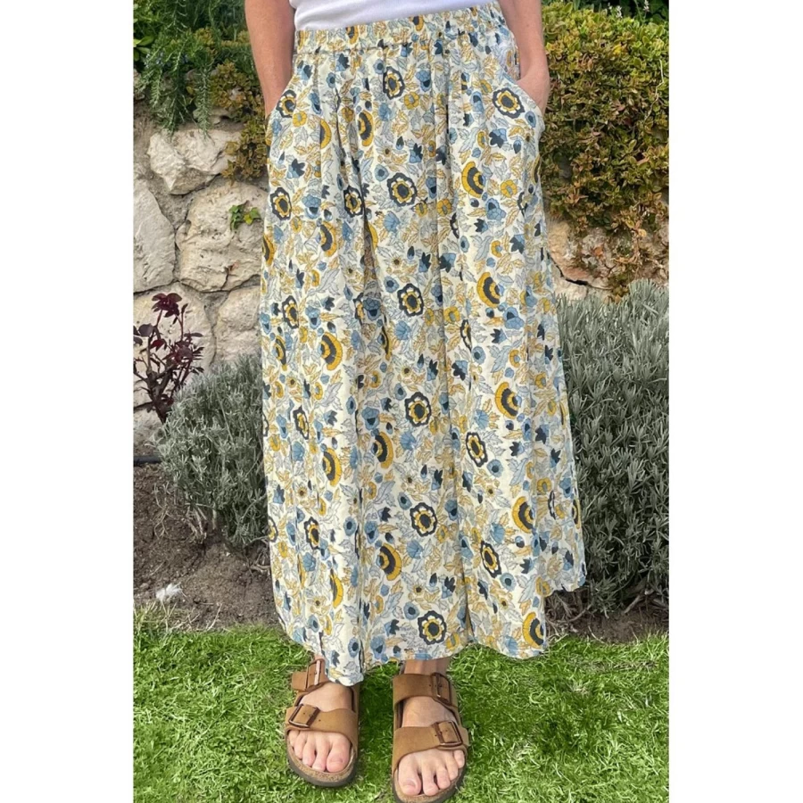 "LOUIS LOUISE Women's Cotton Skirt with Floral Print - Craquette Veil Style"