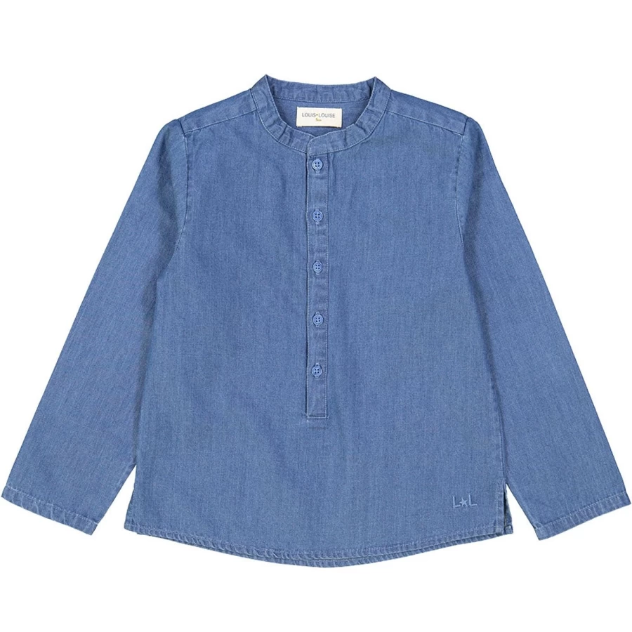 "LOUIS LOUISE Boys' Chambray Button-Down Shirt – Classic Grandad Chemise Style"