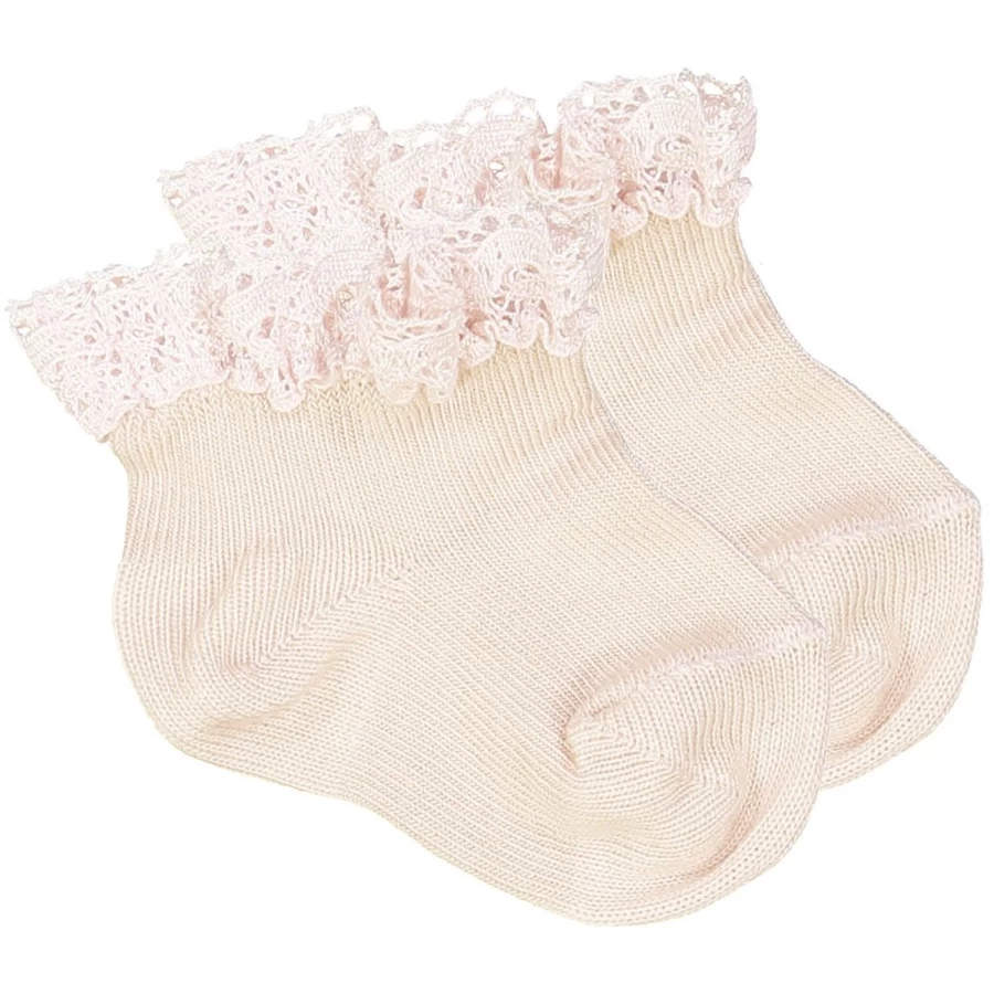 LOUIS LOUISE Baby Cotton Socks with Floral Design - Pale Pink Fleurette Style