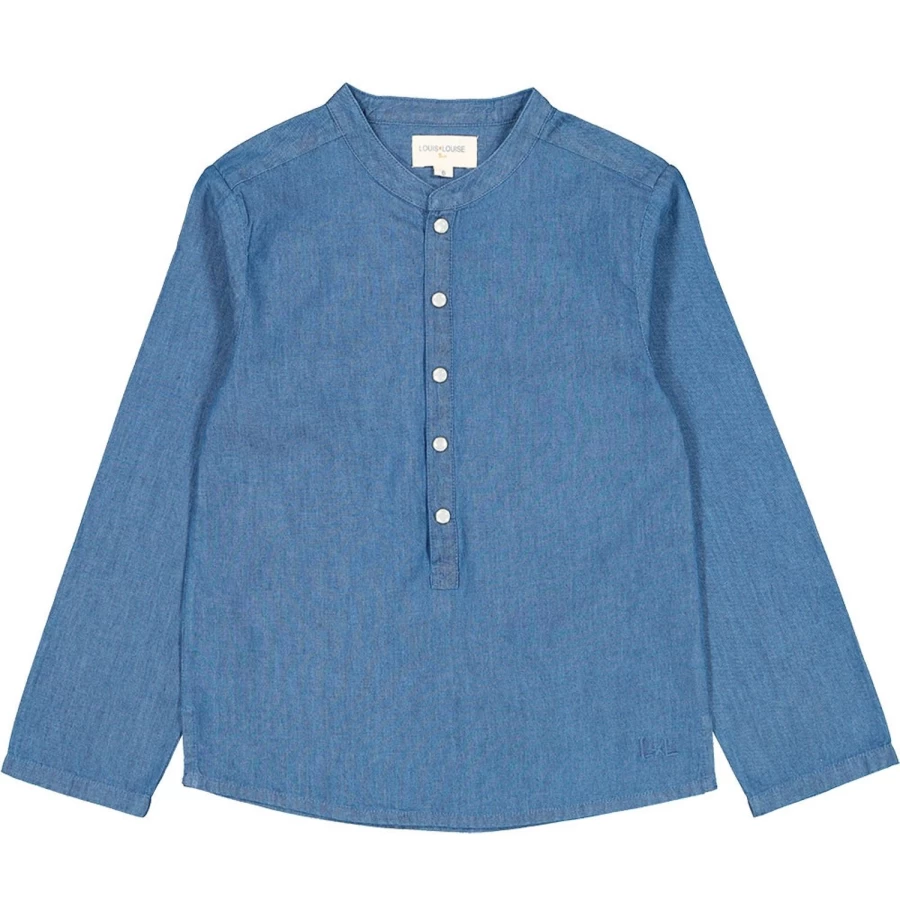 "LOUIS LOUISE Boys' Chambray Button-Down Shirt – Casual Grandad Style Chemise"