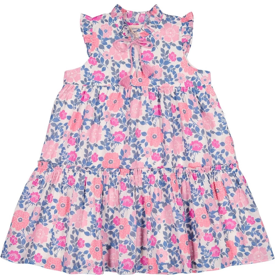 "LOUIS LOUISE Girls Vintage Floral Dress - Breathable Goa Cotton Veil for Kids"