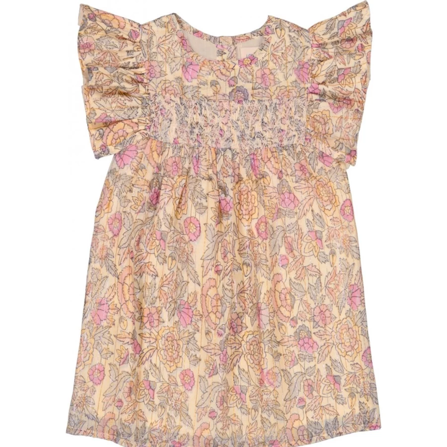 LOUIS LOUISE Girls' Dress - Mickaela Stripe Lurex with Indian Floral Design