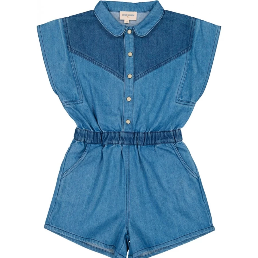 LOUISE LOUISE Girls' Denim Overall with Patchwork Design - Patricia Style